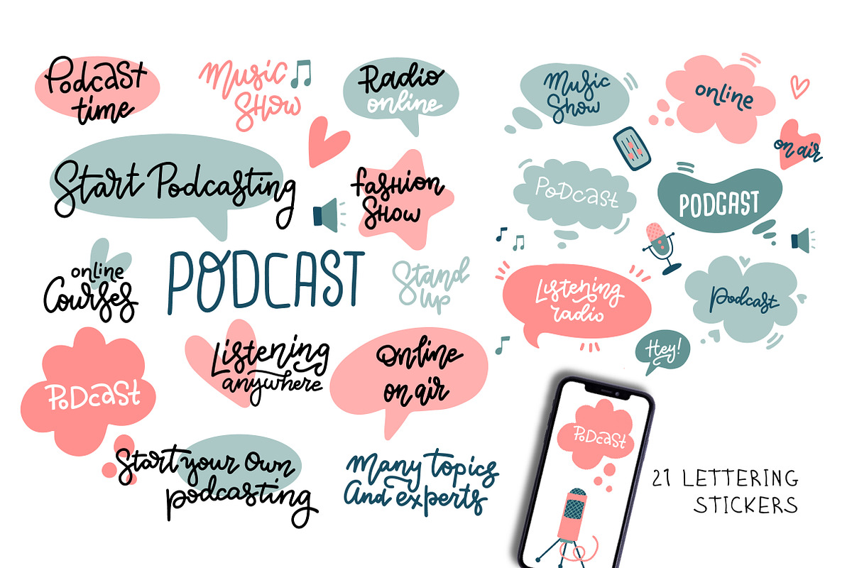 Podcast – vector cliparts set, an Object Illustration by Lana Sham (Photo 4 of 13)