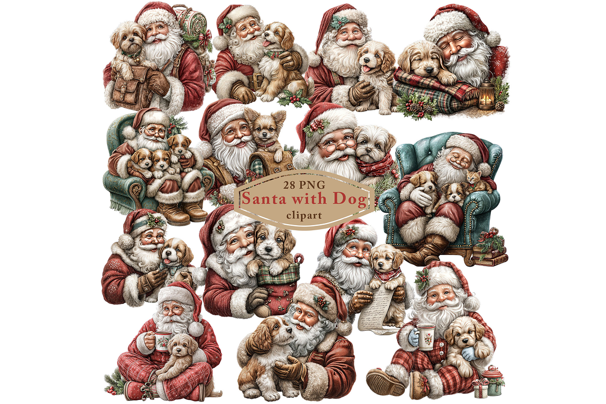 Santa With Dog Clipart PNG, a Seasonal Illustration by Memories By Lea (Photo 1 of 19)