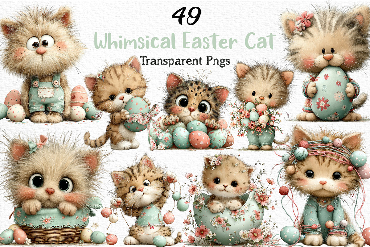 Whimsical Easter Cat Clipart, an Illustration by Craft Nest (Photo 1 of 12)