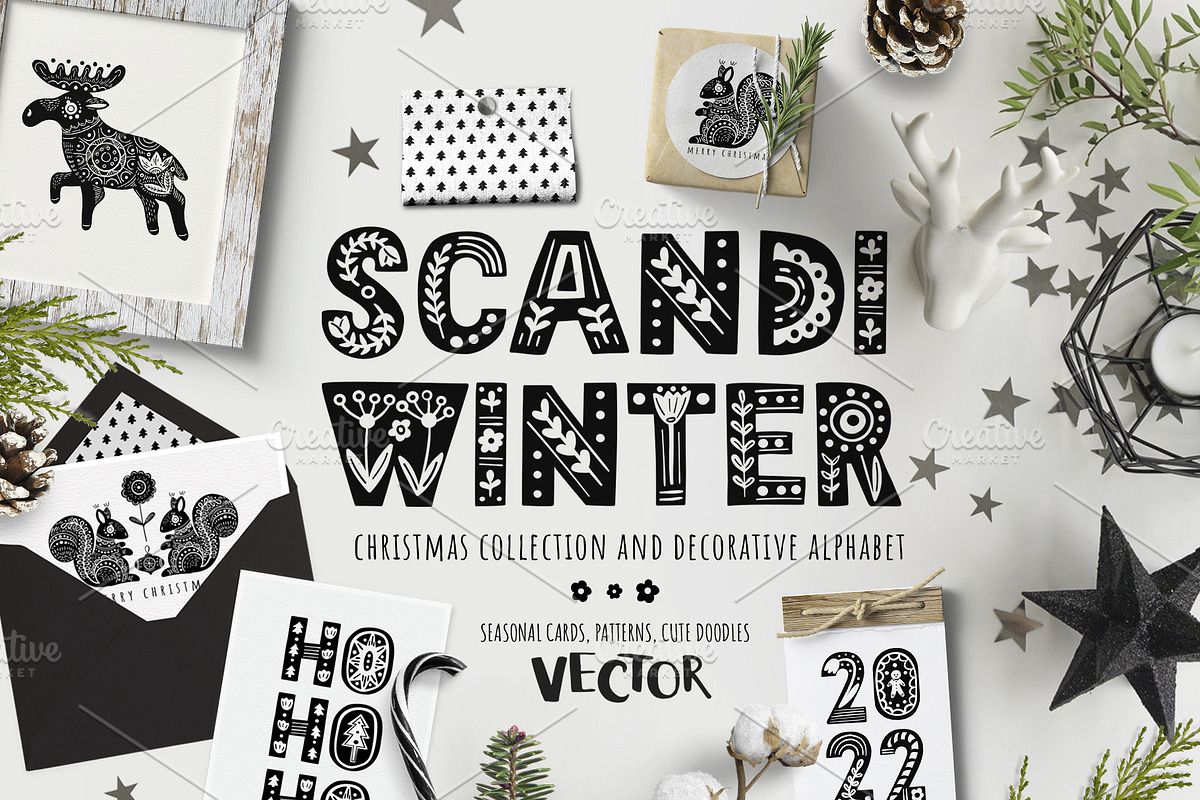 Scandinavian Christmas set, vector, an Animal Illustration by harmonia_green_art (Photo 1 of 13)