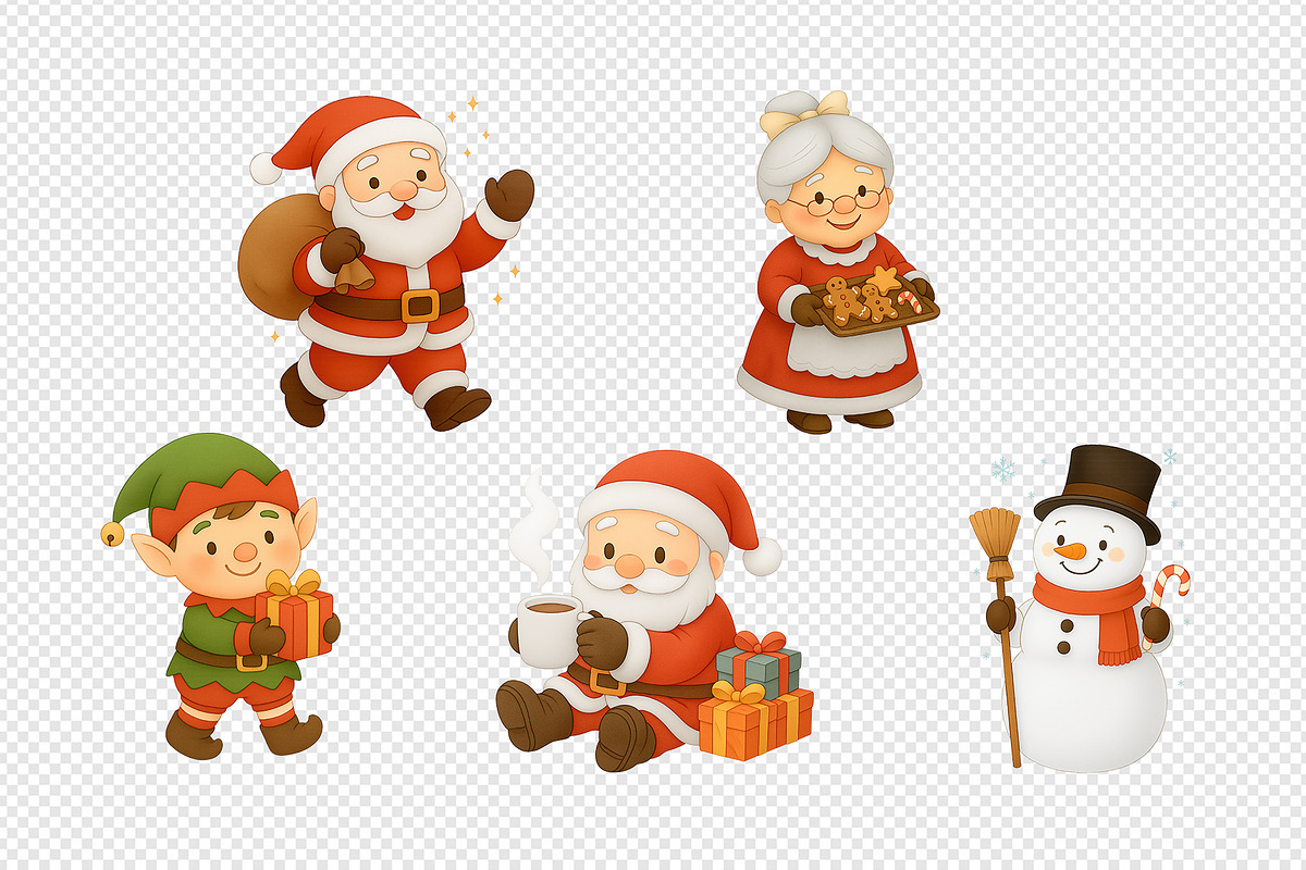 Christmas Characters PNG Set., a Decorative Illustration by kaisorn (Photo 5 of 6)