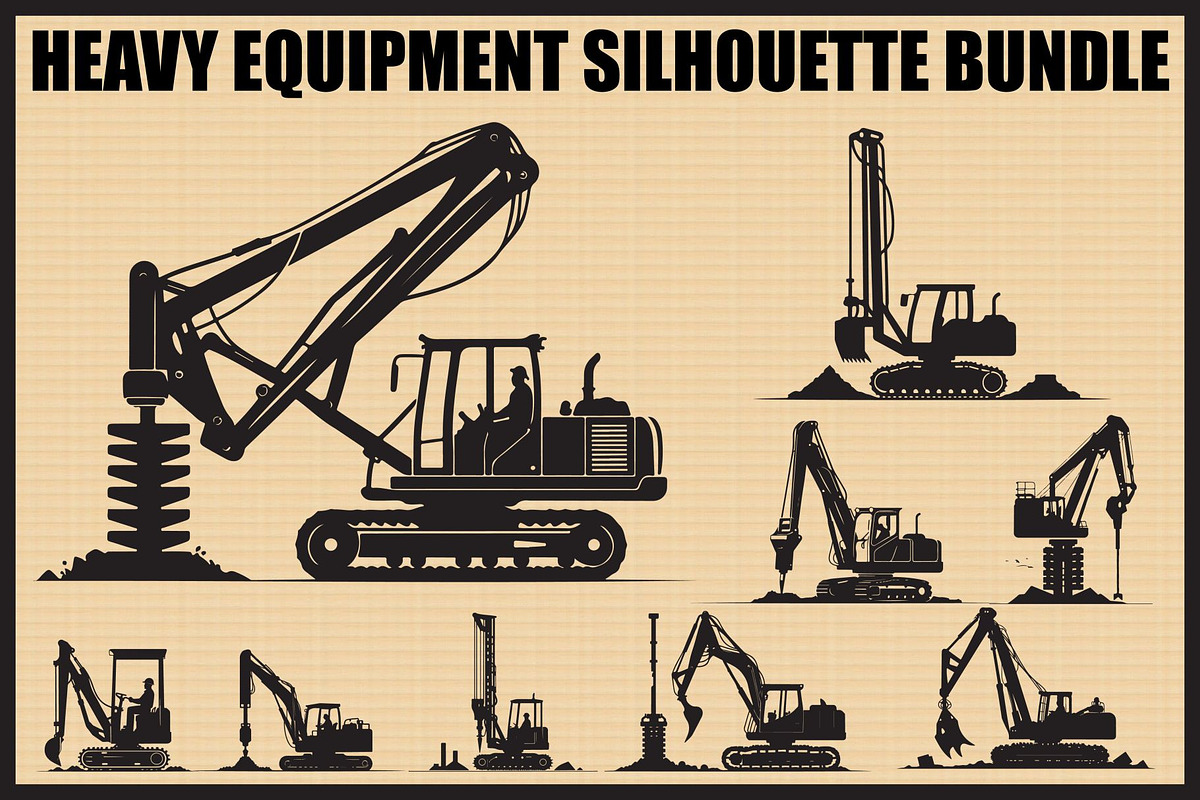 Heavy Equipment Silhouette Set, an Illustration by Designer_Momina (Photo 1 of 10)