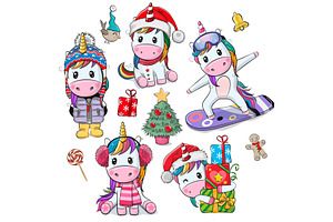 Cute Cartoon Christmas Unicorns