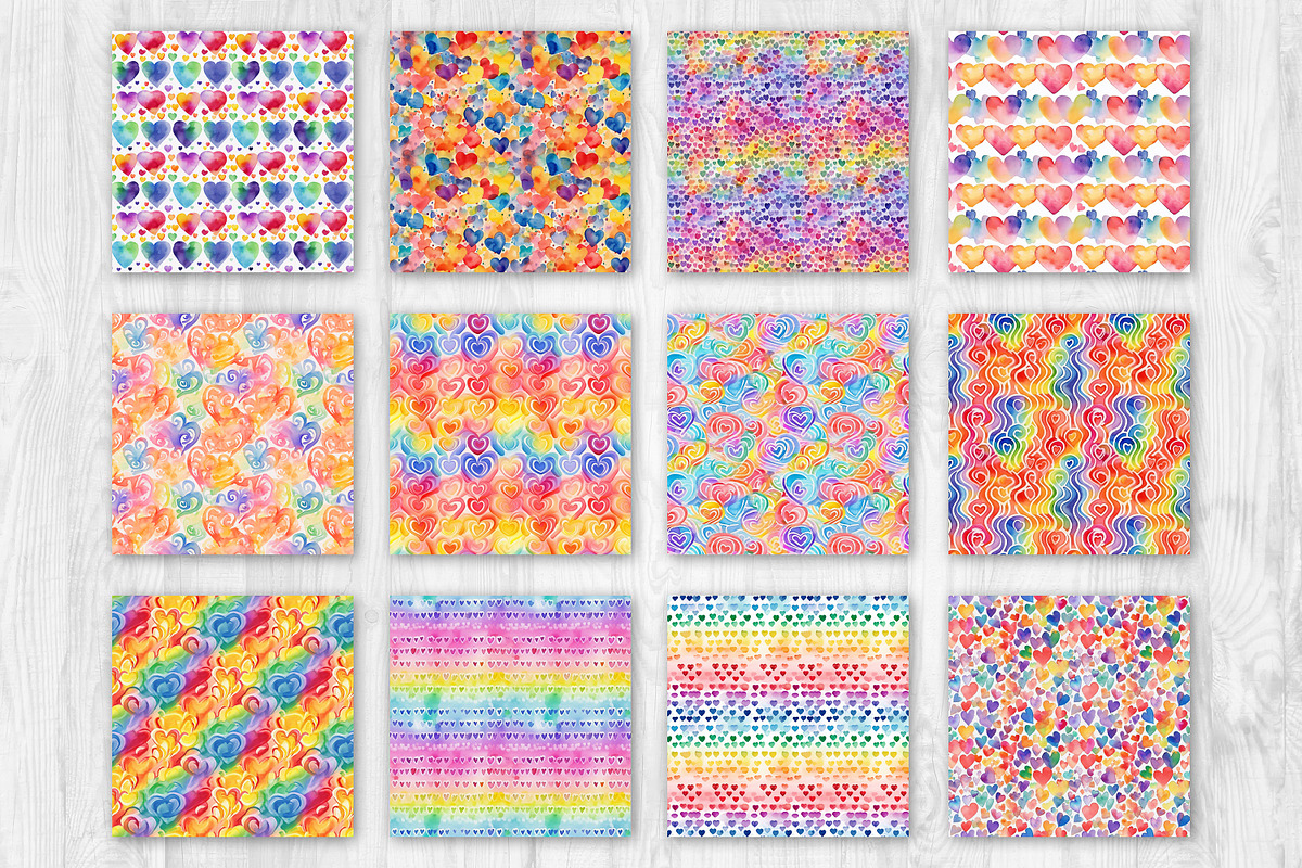 Watercolor Rainbow Hearts, a Pattern Graphic by Skritch Studio (Photo 6 of 8)