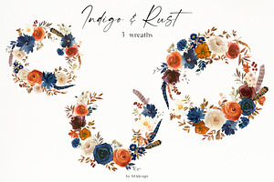 Indigo & Rust Boho Floral Clipart