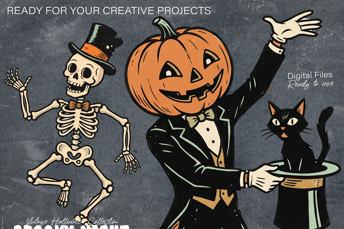Spooky Night PNG Vintage Collection, a Seasonal Illustration by DreamoraArt (Photo 3 of 9)