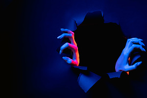 night terror haunted banner hands breaking through, a Person Photo by Photo Drive Studio