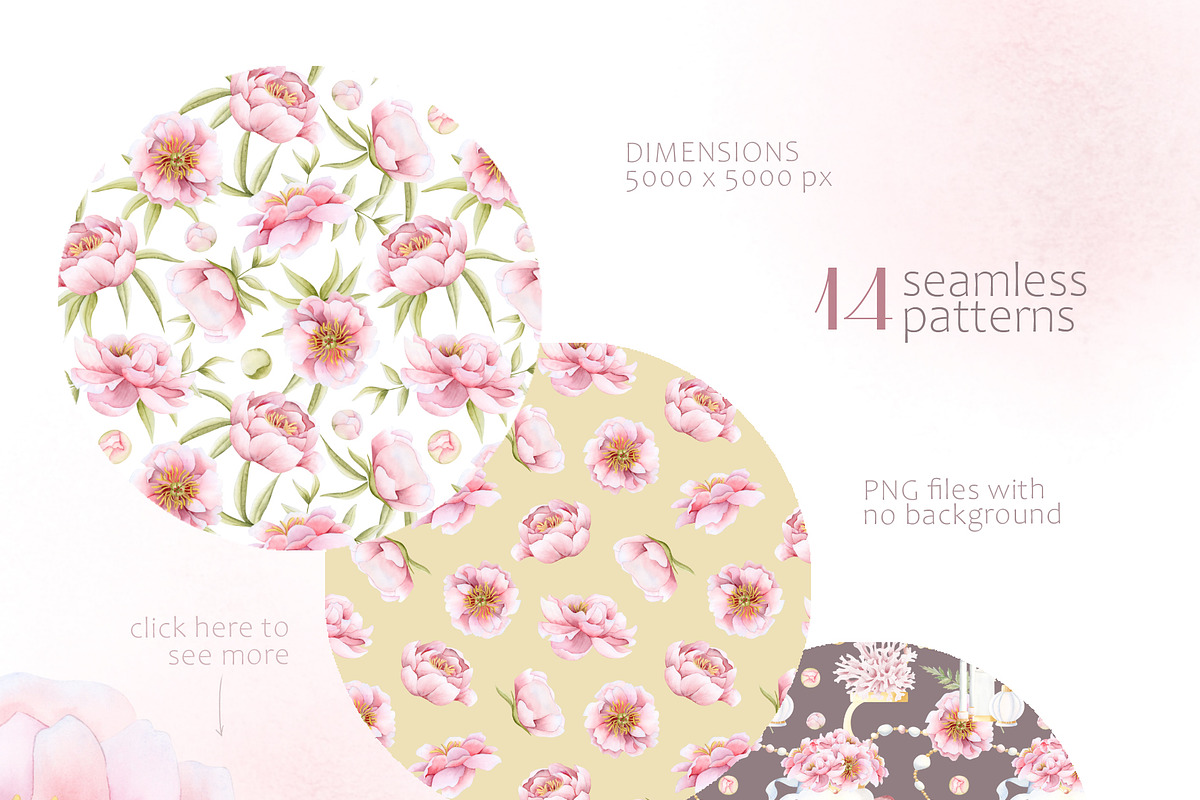 Pink Peonies Watercolor Women Beauty, a Decorative Illustration by Elena Malgina Clipart (Photo 6 of 13)