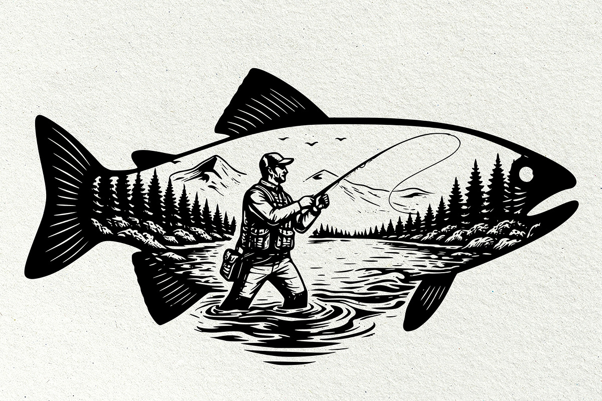 Vintage Fishing Engraving Graphics, a Sport Illustration by DENIDigitalArtSudio (Photo 3 of 8)