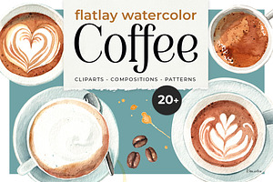 Watercolor COFFEE Clipart & Pattern