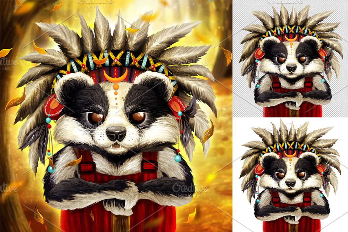 Cute Badger character, indian chief, an Animal Illustration by Marysha Art (Photo 2 of 2)