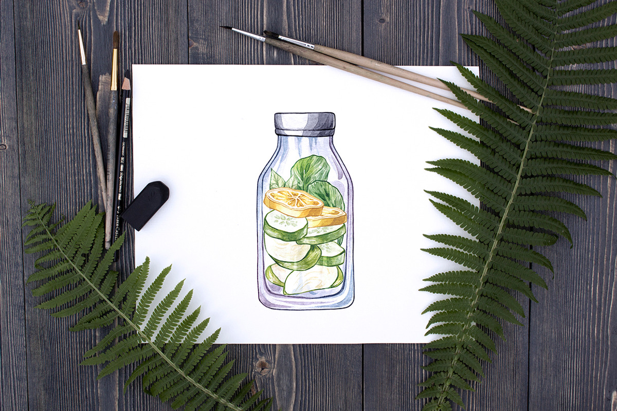 Detox Time. Watercolor Detox Bottle, an Illustration by Olga Olmix (Photo 6 of 6)