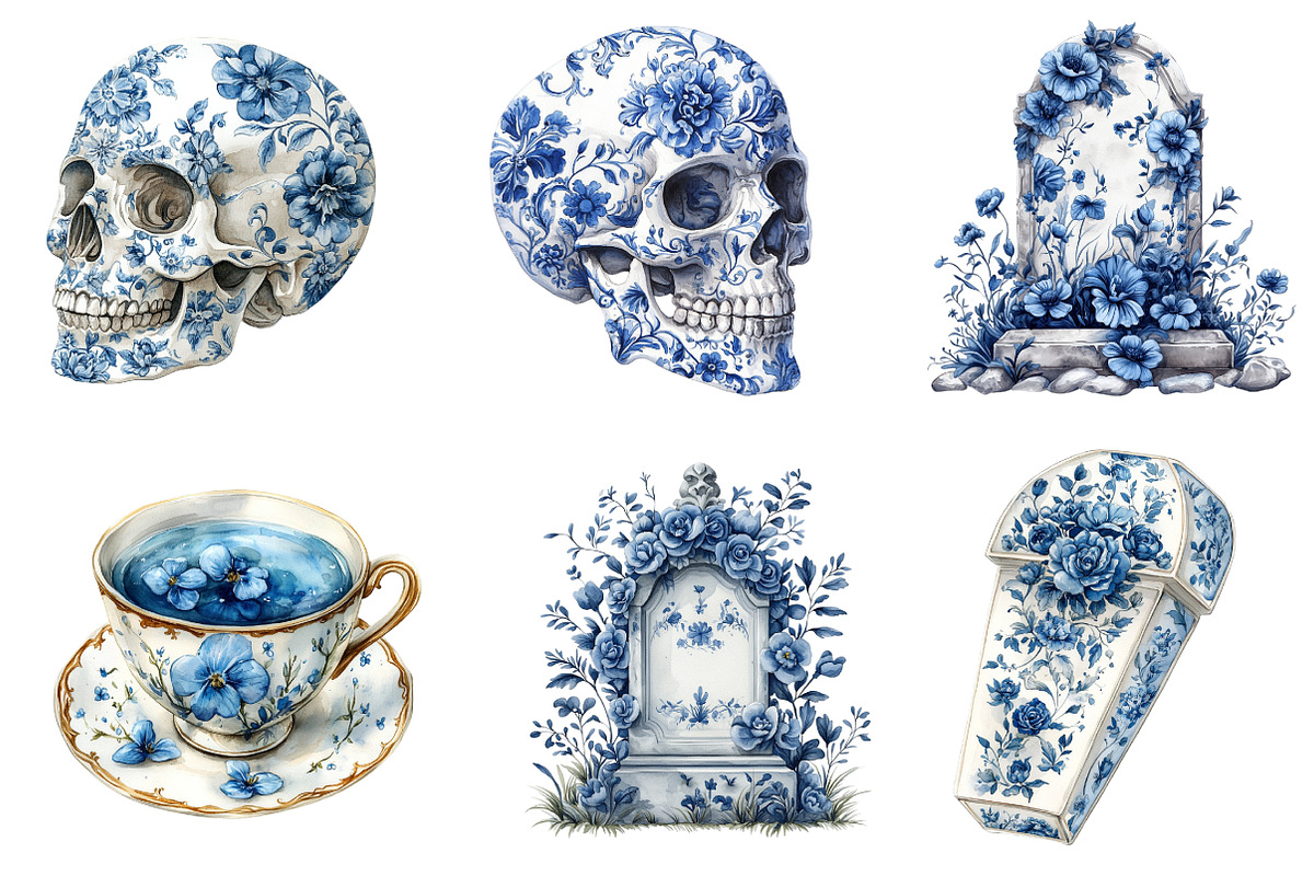 Blue & Ivory Chinoiserie Halloween, an Illustration by SinaCreation (Photo 3 of 5)