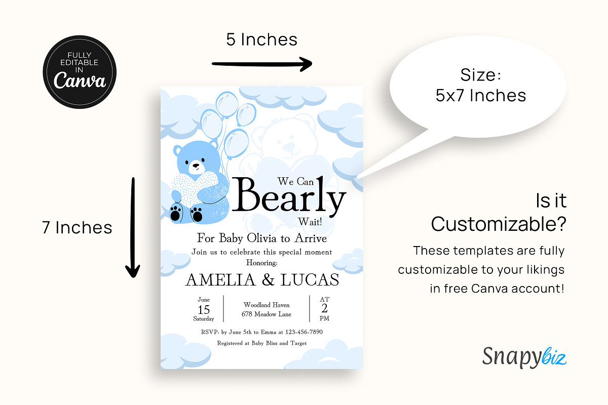 Teddy Bear Baby Shower Invitation, an Invitation Template by Snapybiz (Photo 2 of 10)