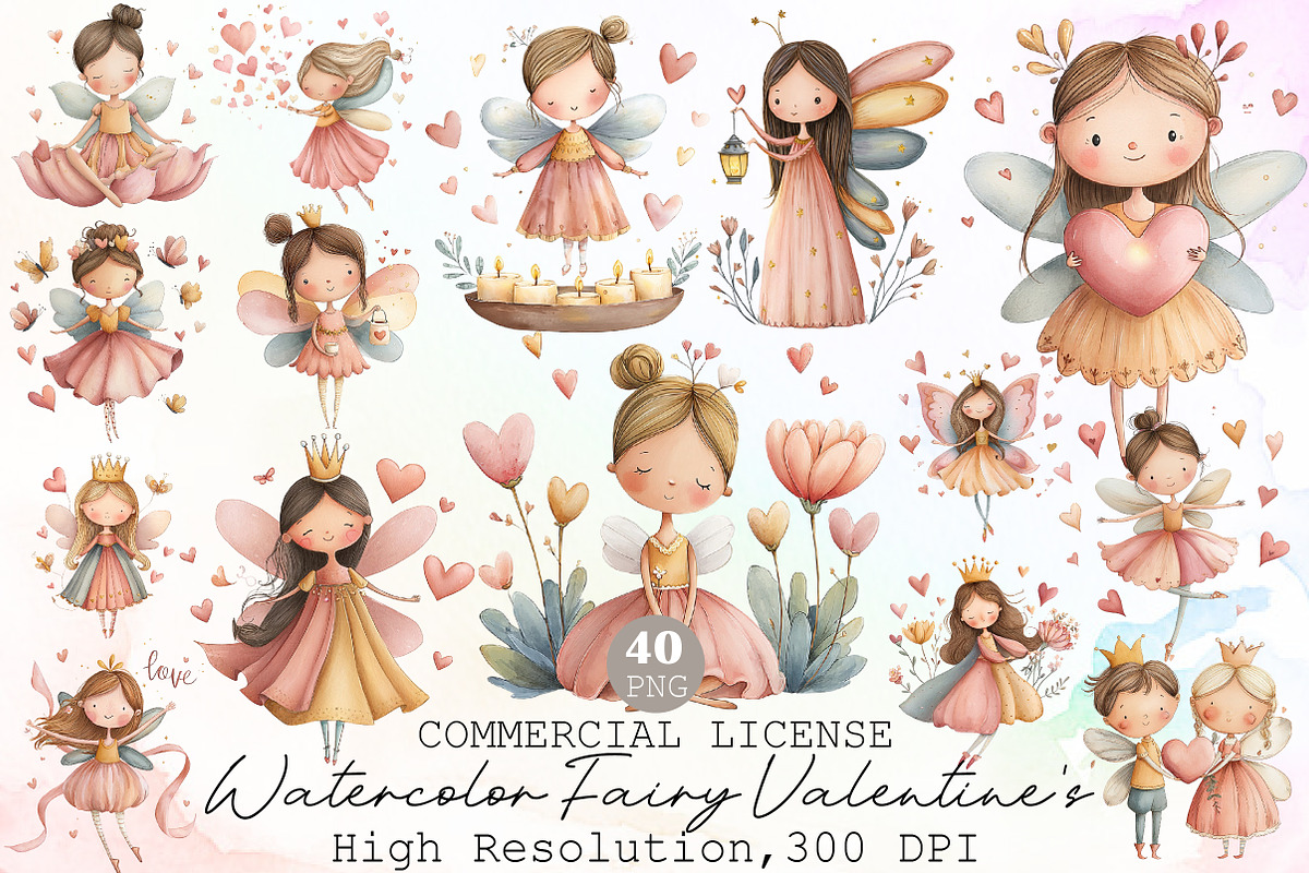 Watercolor Fairy Valentine's PNG Cli, an Illustration by Sublimation Artist (Photo 1 of 6)