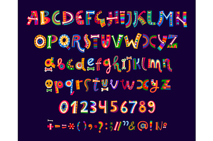 Mexican cartoon font of alphabet