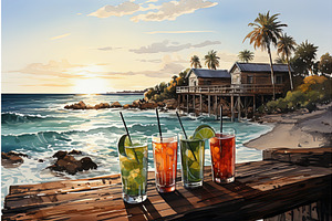 Tropical Cocktails On Beach