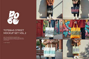 Totebag Street Mockup Set - Vol 2, a Merchandise Mockup by DOBE Studio