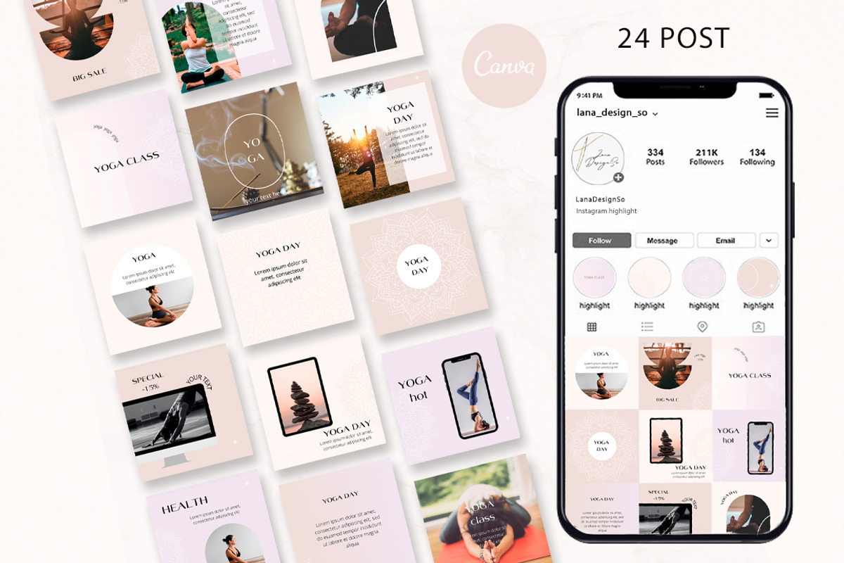 Instagram Yoga Templates Canva, a Social Media Template by SvetaArtStore
