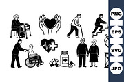 Elderly Care Medical Icons Set, an Illustration by designvectx (Thumbnail 1 of 3)