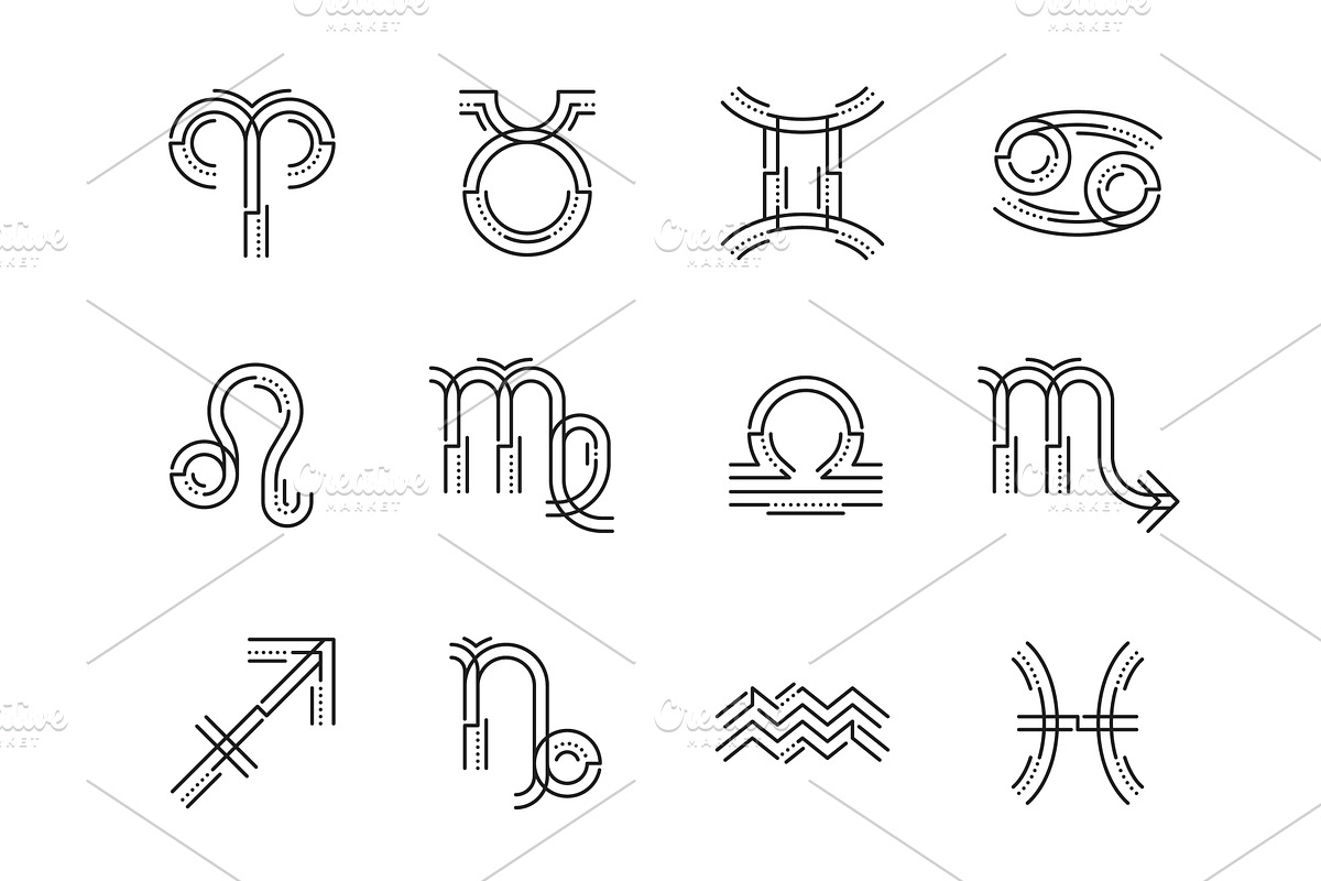 Zodiac horoscope line icons, an Animal Illustration by Vector Tradition
