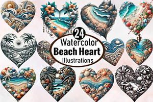Beach Heart  Clipart Bundle, an Illustration by SVGArt