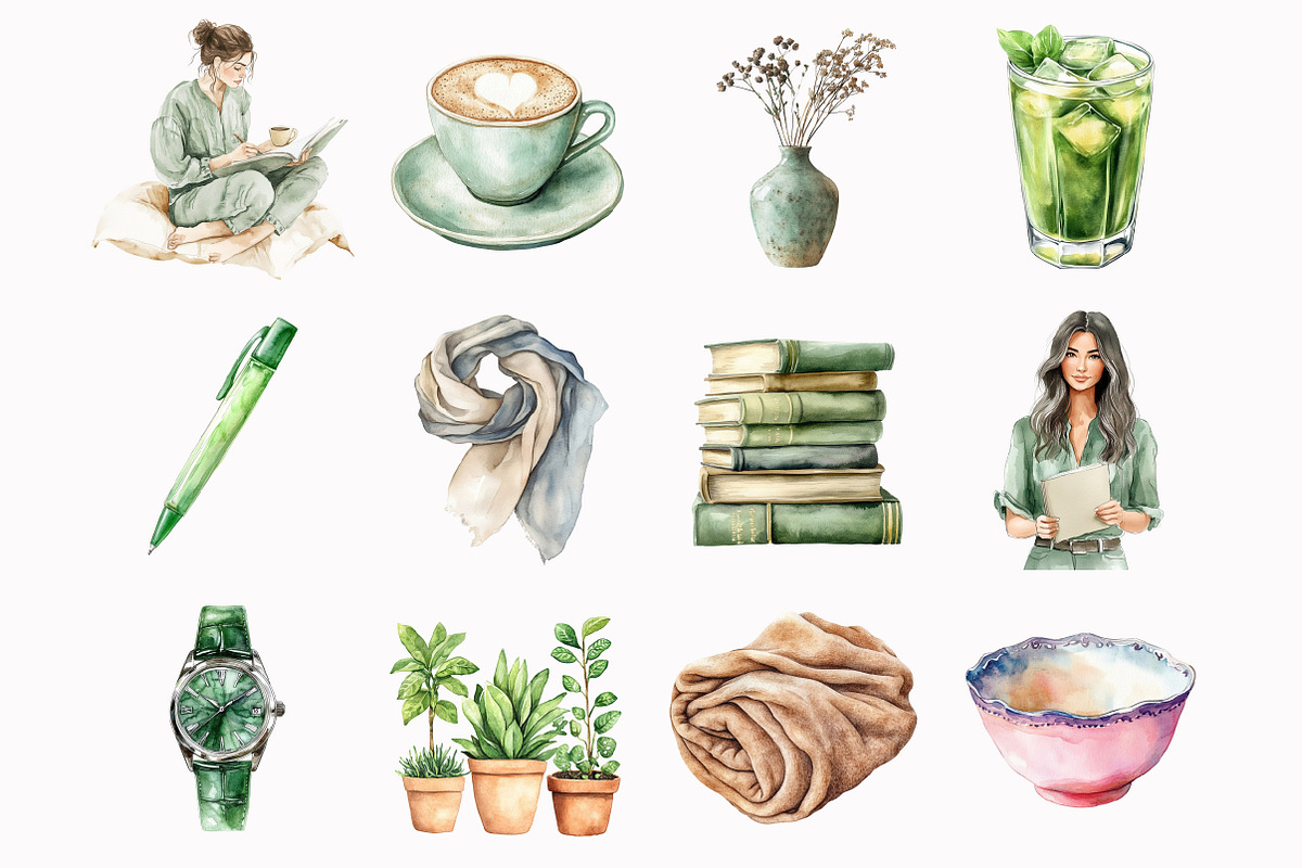 Watercolor Green Planner Lover Clipa, an Illustration by Design Market (Photo 3 of 3)