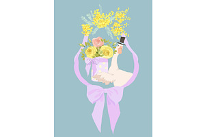 Cute Goose holding Box with Flowers, an Animal Illustration by Maria Starus