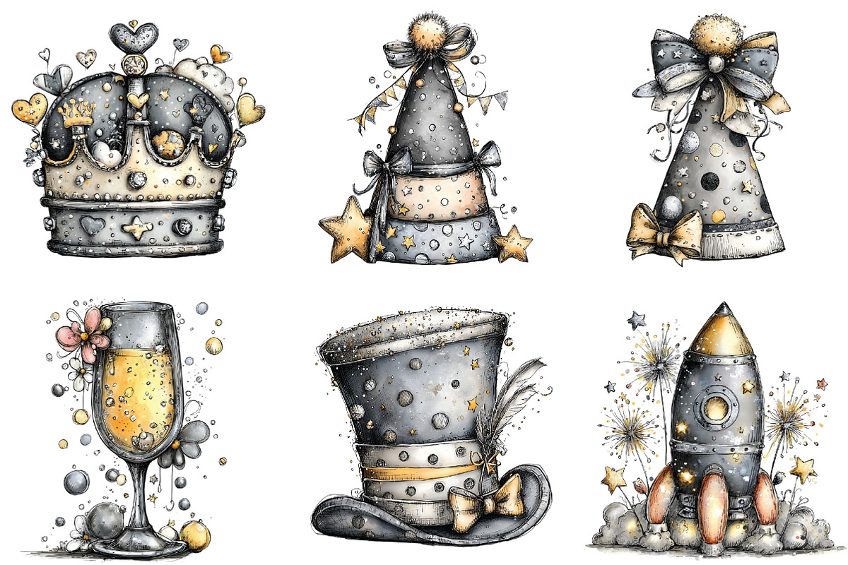 Whimsical Silver New Year Clipart, an Illustration by CraftArtStudio (Photo 3 of 6)