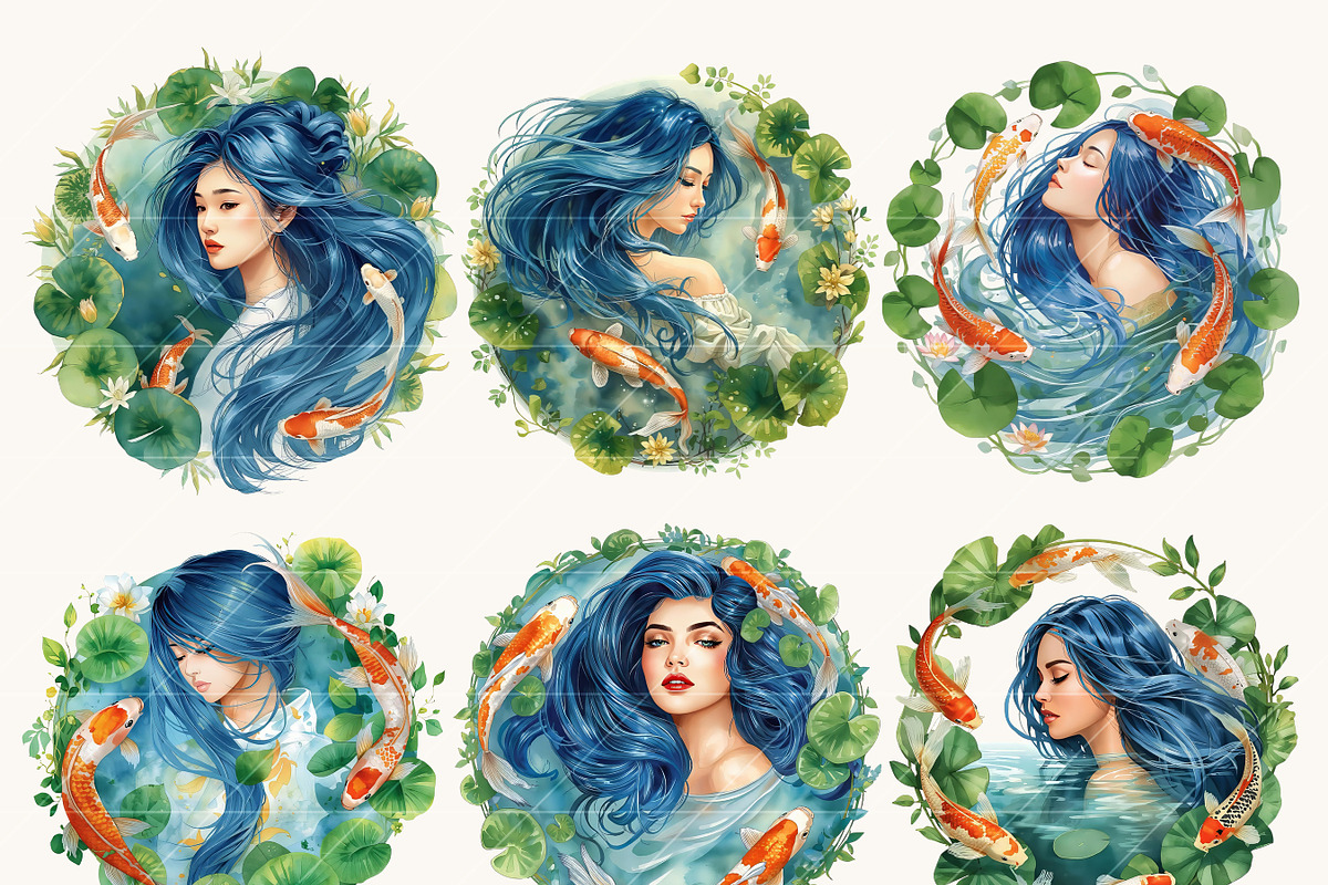 Girl With Koi Fish Clipart Bundle, a Person Illustration by Design Scotch (Photo 2 of 8)