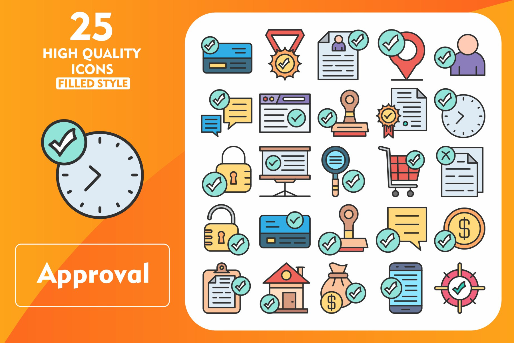 25 Approval Line Filled Icons, an Icon by Pexelpy
