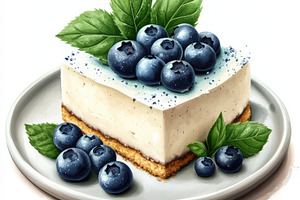 Plate with piece of birds milk cake,, a Food & Drink Photo by Pixeness Studio