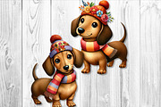 Cute Autumn Dachshund Clipart Set, a Seasonal Illustration by V Design Creator (Thumbnail 7 of 9)