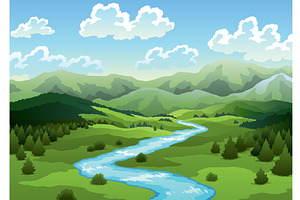 River landscape with green hill, an Illustration by the8monkey