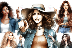 Trendy Girls Pointing Clipart Social