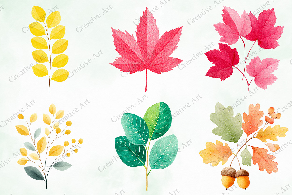 Watercolor Leaves Clipart Set, an Illustration by Creative Art (Photo 7 of 10)