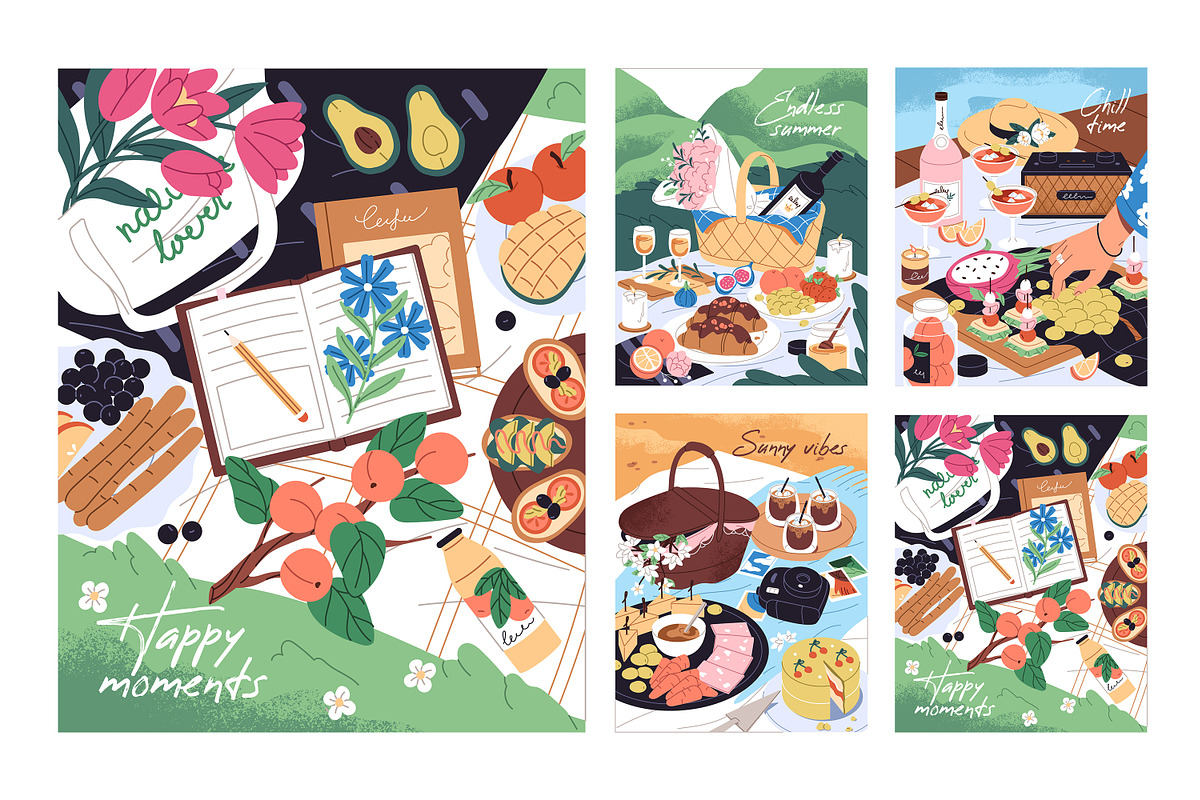Summer picnic posters, cards set, a Food Illustration by PaperTrident (Photo 1 of 9)