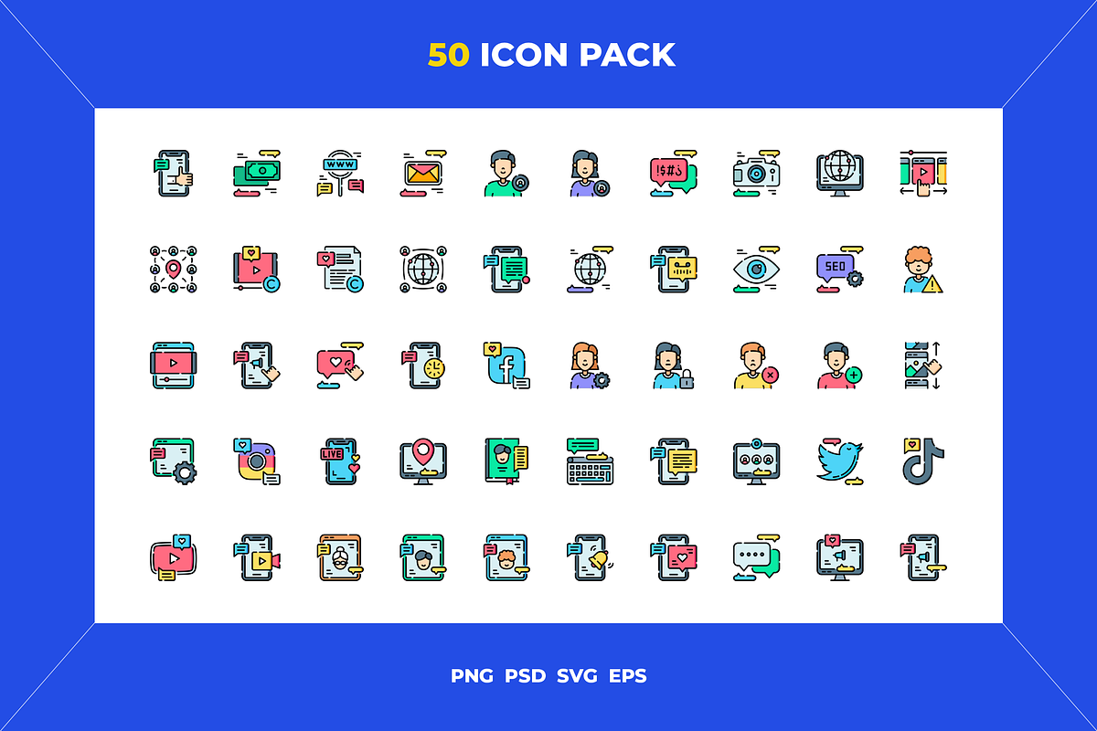 50 Social media icons, an Outline Icon by Wencory (Photo 1 of 2)