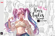 Procreate Hair Styles Anime Chibi, a Brush Add-On by ArtPrintBabe (Thumbnail 1 of 14)