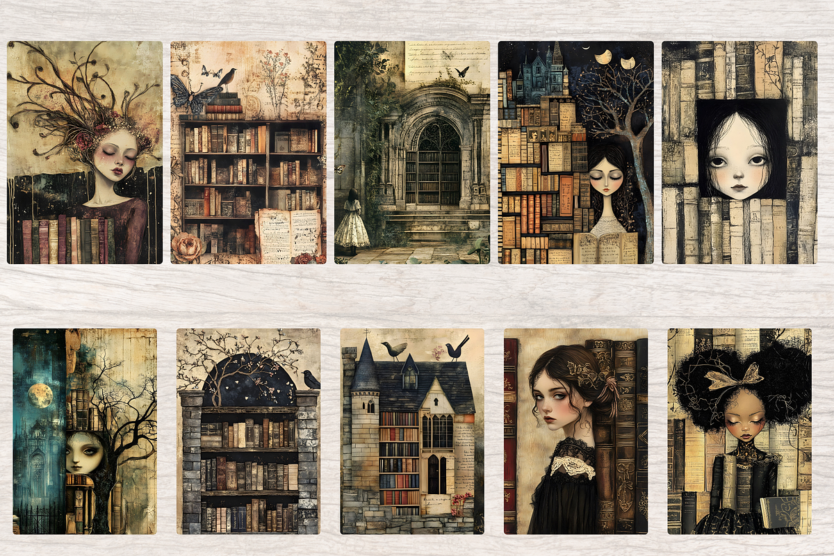 GOTHIC LIBRARY JUNK JOURNAL PAGES, a Person Illustration by Daring Digies (Photo 3 of 8)