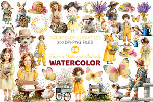 Summer Kids and Animals Clipart, an Illustration by Designworld