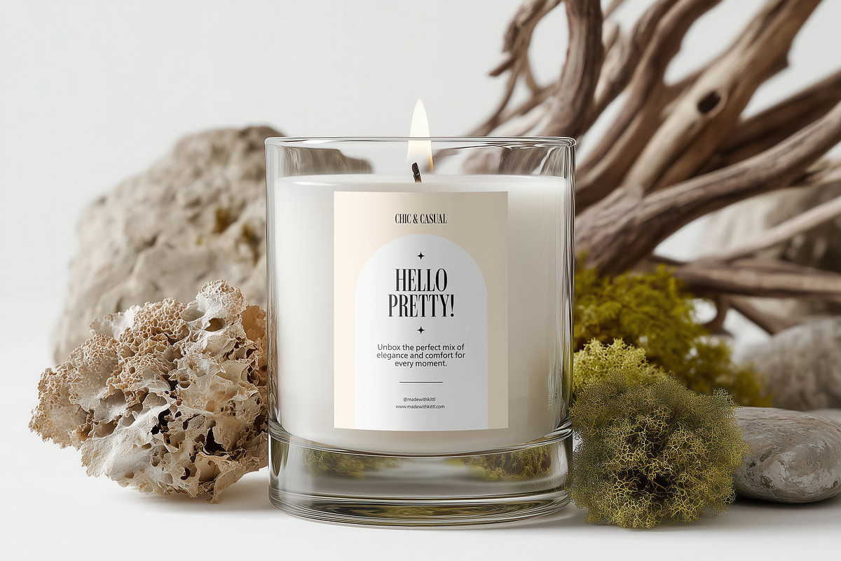 Clear Glass Organic Style Candle, a Household Mockup by 1001 mockups (Photo 5 of 8)