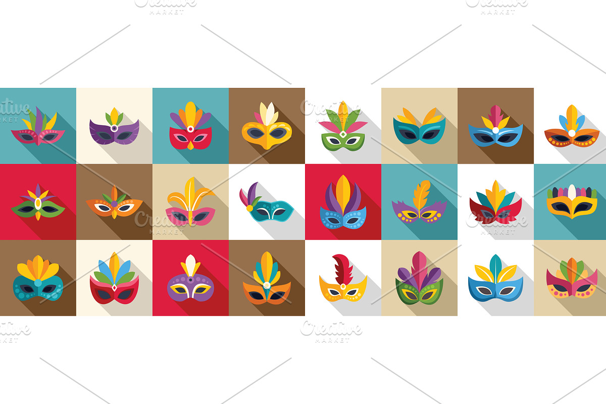 Face mask feathers icons set, an Object Illustration by Ylivdesign