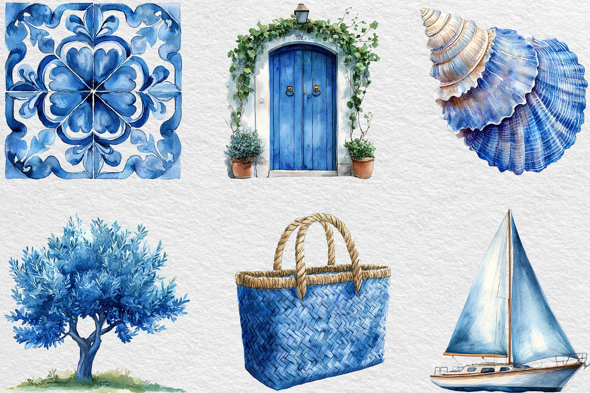 Blue Summer Mediterranean Clipart, an Illustration by Black Bird Studio (Photo 4 of 6)
