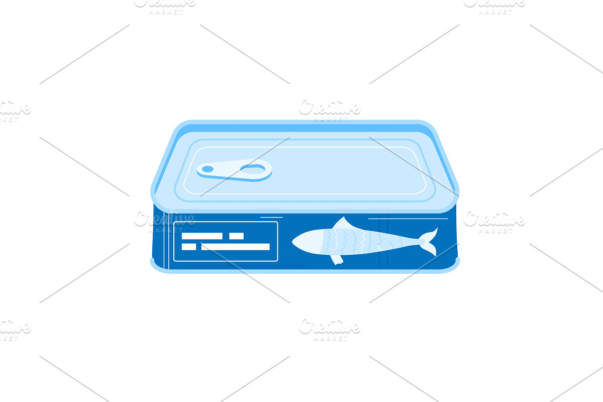 Blue canned fish product design with, an Object Illustration by seahorsevector