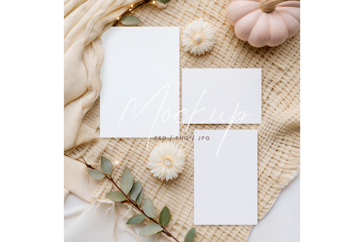 Creamy Autumn Card Suite Mockup, a Product Mockup by TatiMockup (Photo 1 of 3)