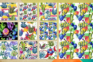 Watercolor 100 Cacti Patterns JPG