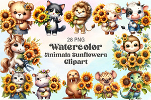 Watercolor Animals Sunflowers PNG, an Illustration by CraftArtStudio