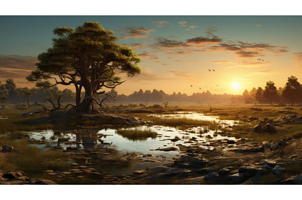 summer water scene tree landscape ai, a Nature Photo by pikepicture