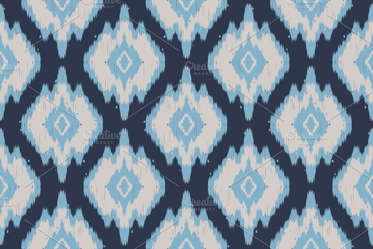 Blue Uzbek Ikat Ogee Pattern